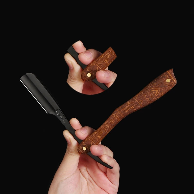Shaving Straight Razor with Natural Ebony Wood Handle